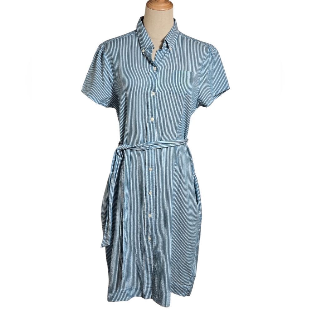 L.L. Bean Blue Striped Short Sleeve Shirt Dress NWT